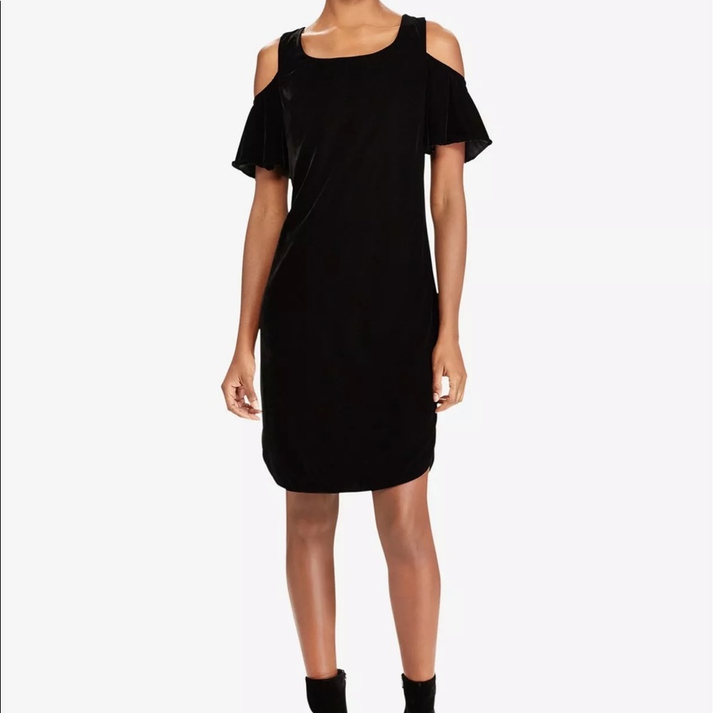 Ralph Lauren Cold Shoulder Black Velvet Dress NWT
